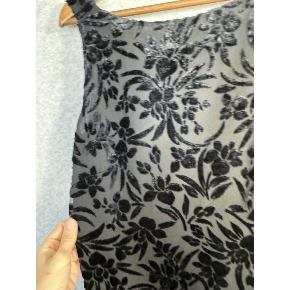 Ann Taylor Dress Black Velvet Sleeveless Open Back Mini Goth Y2K Sz 4 Floral EUC - Picture 9 of 15
